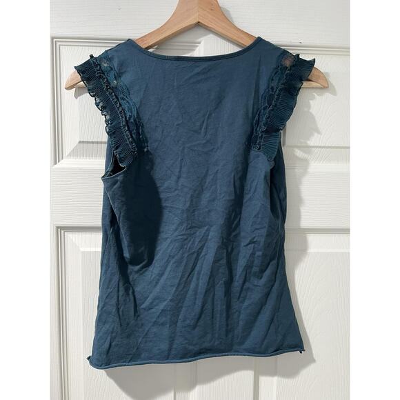 ARMANI EXCHANGE Women Teal Flutter Sleeve Top Green Size S Cotton A001981 - Picture 2 of 8